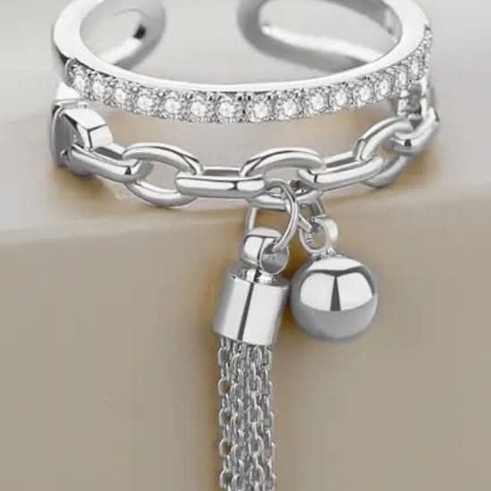 Elegant Silver Chain Ring with Tassel